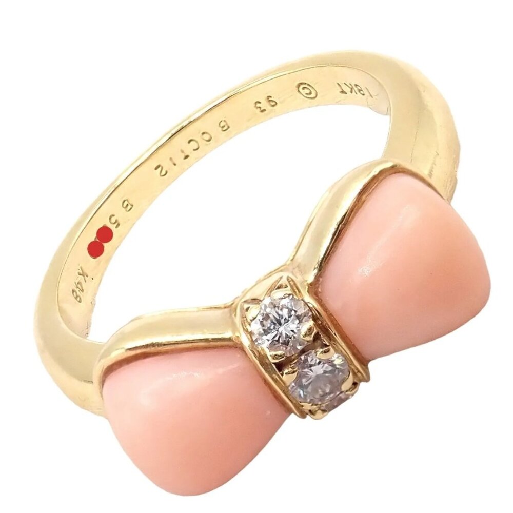 Rare! Authentic Van Cleef & Arpels 18k Yellow Gold Coral Diamond Bow Ring sz 5 - Picture 1 of 9